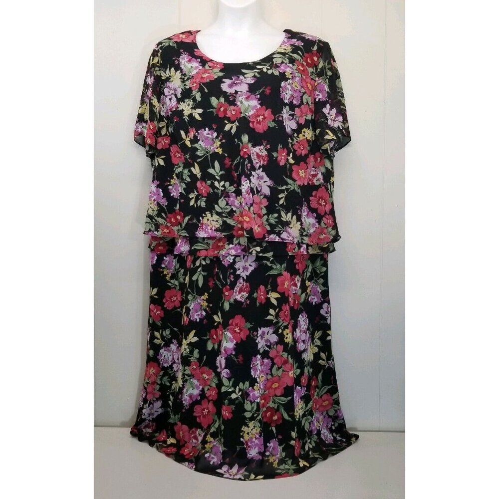 JBS 26WP Dress Floral Pink Purple Tiered Modest Church Long Maxi